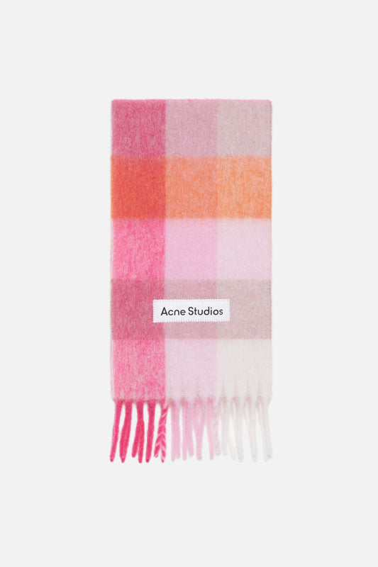 Acne Studios Mohair checked scarf - Pink/Fuchsia/White