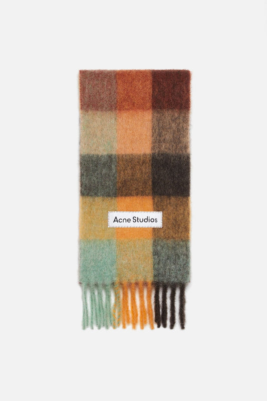 Acne Studios Mohair checked scarf - Chestnut brown/yellow/green