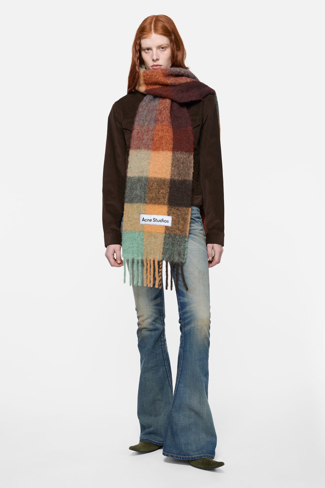 Acne Studios Mohair checked scarf - Chestnut brown/yellow/green