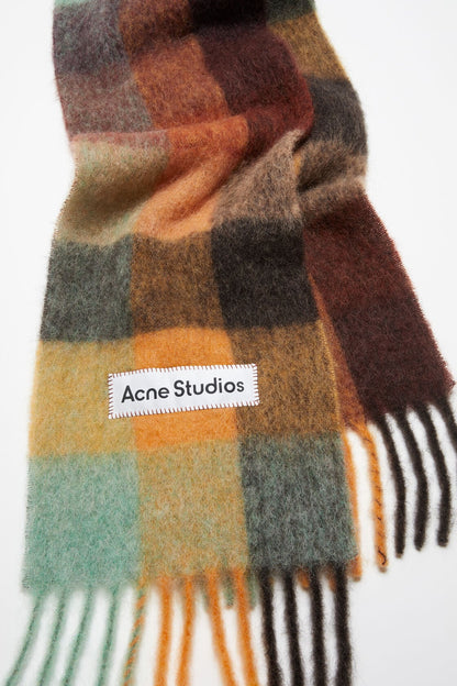 Acne Studios Mohair checked scarf - Chestnut brown/yellow/green