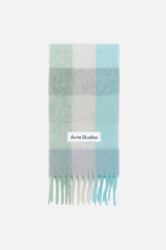 Acne Studios Mohair checked scarf - Turquoise/Grey/Mint Green