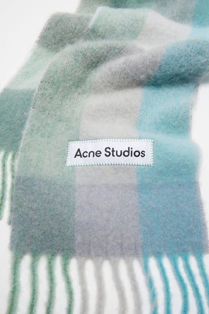 Acne Studios Mohair checked scarf - Turquoise/Grey/Mint Green