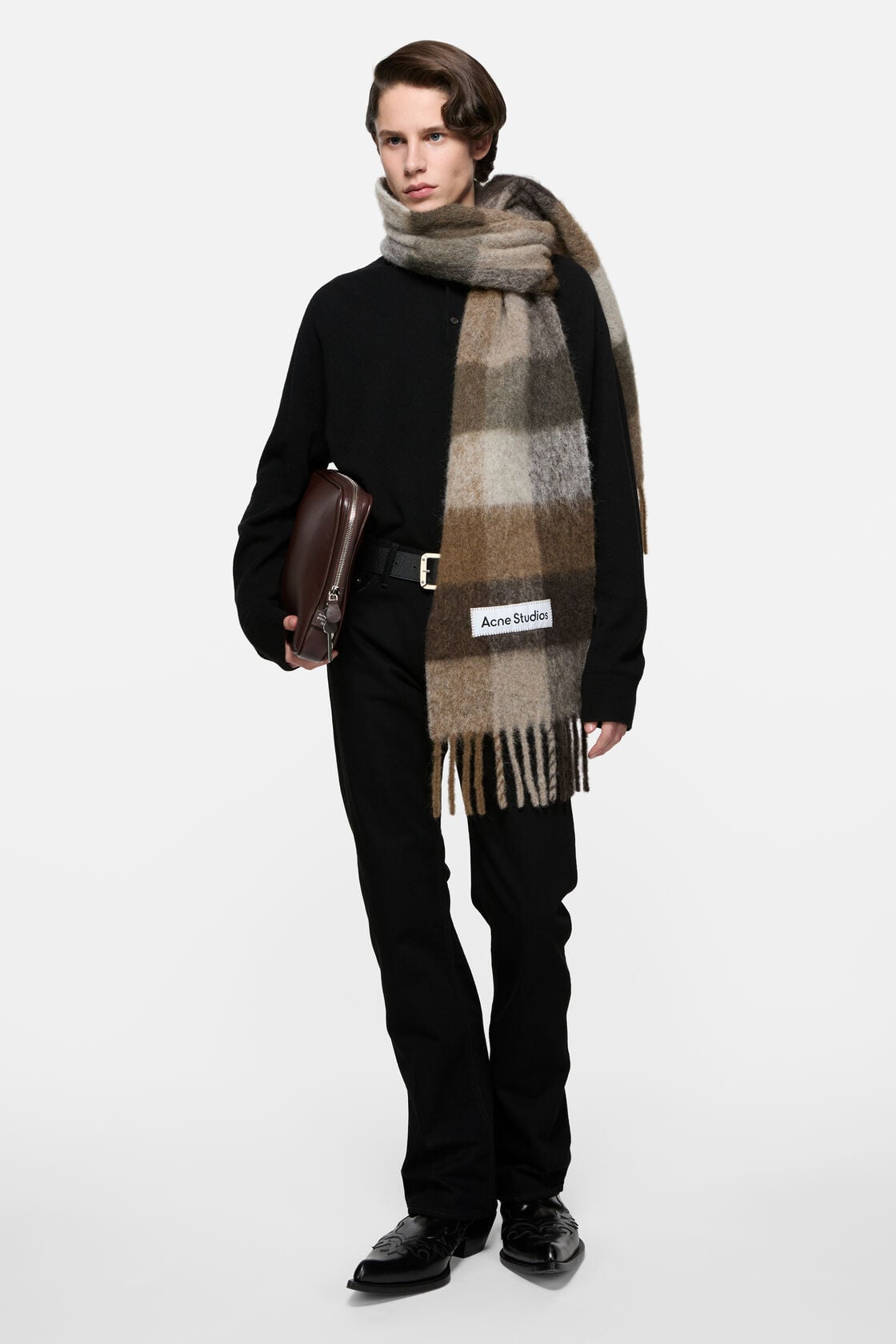 Acne Studios Check fringe scarf - Dark Brown/White/Brown