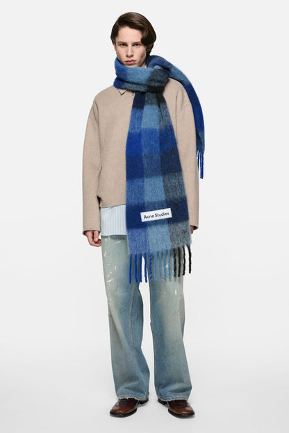 Acne Studios Mohair checked scarf - Dark Navy/Black/Blue