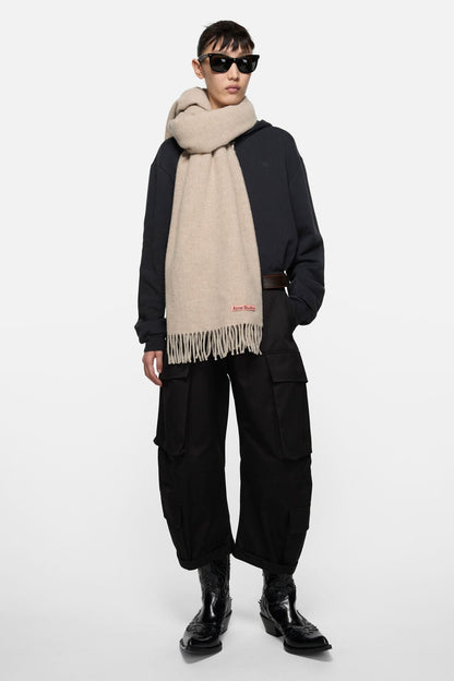 Acne Studios Fringe wool scarf - oversized - Oatmeal melange
