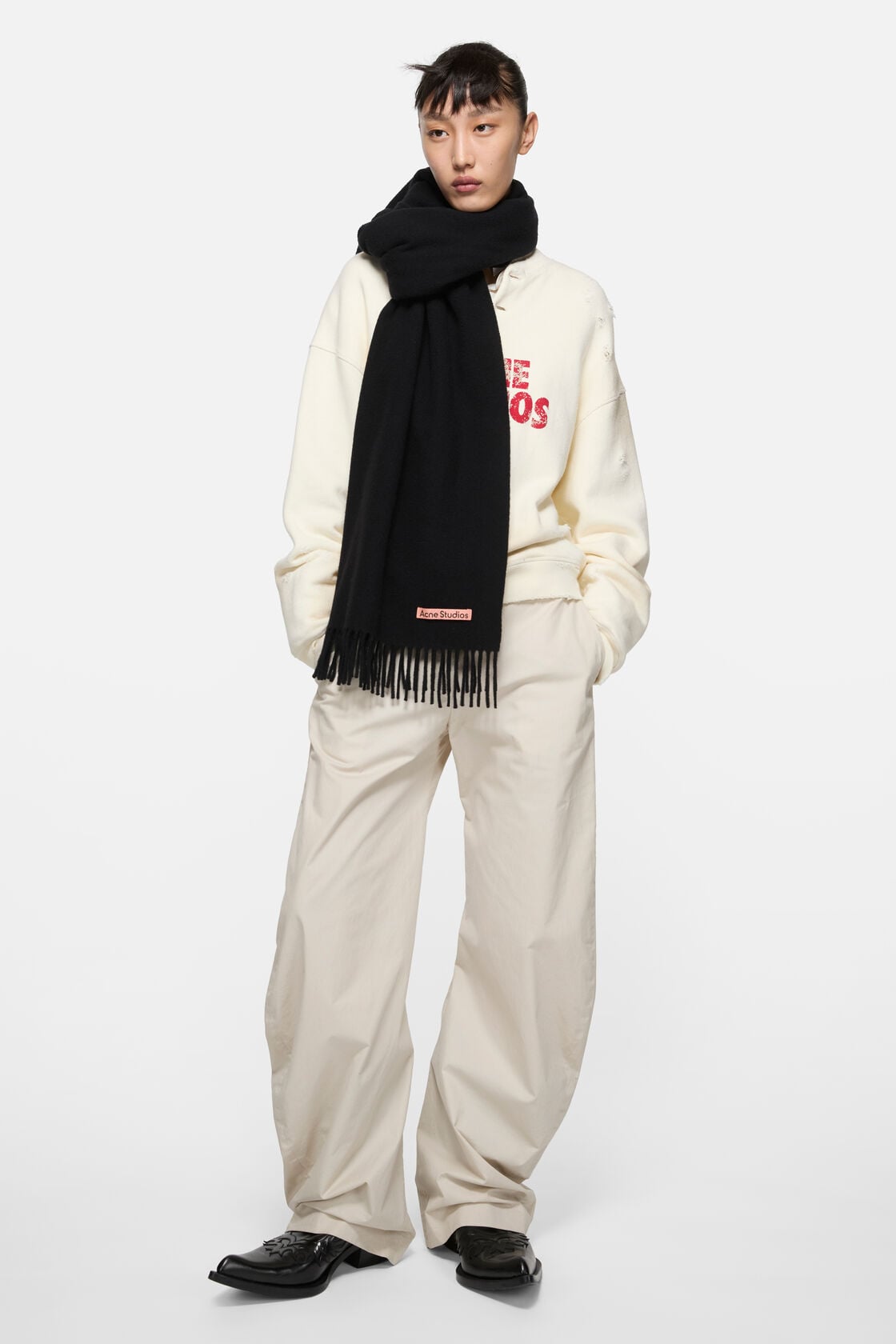 Acne Studios Fringe wool scarf - oversized - Black