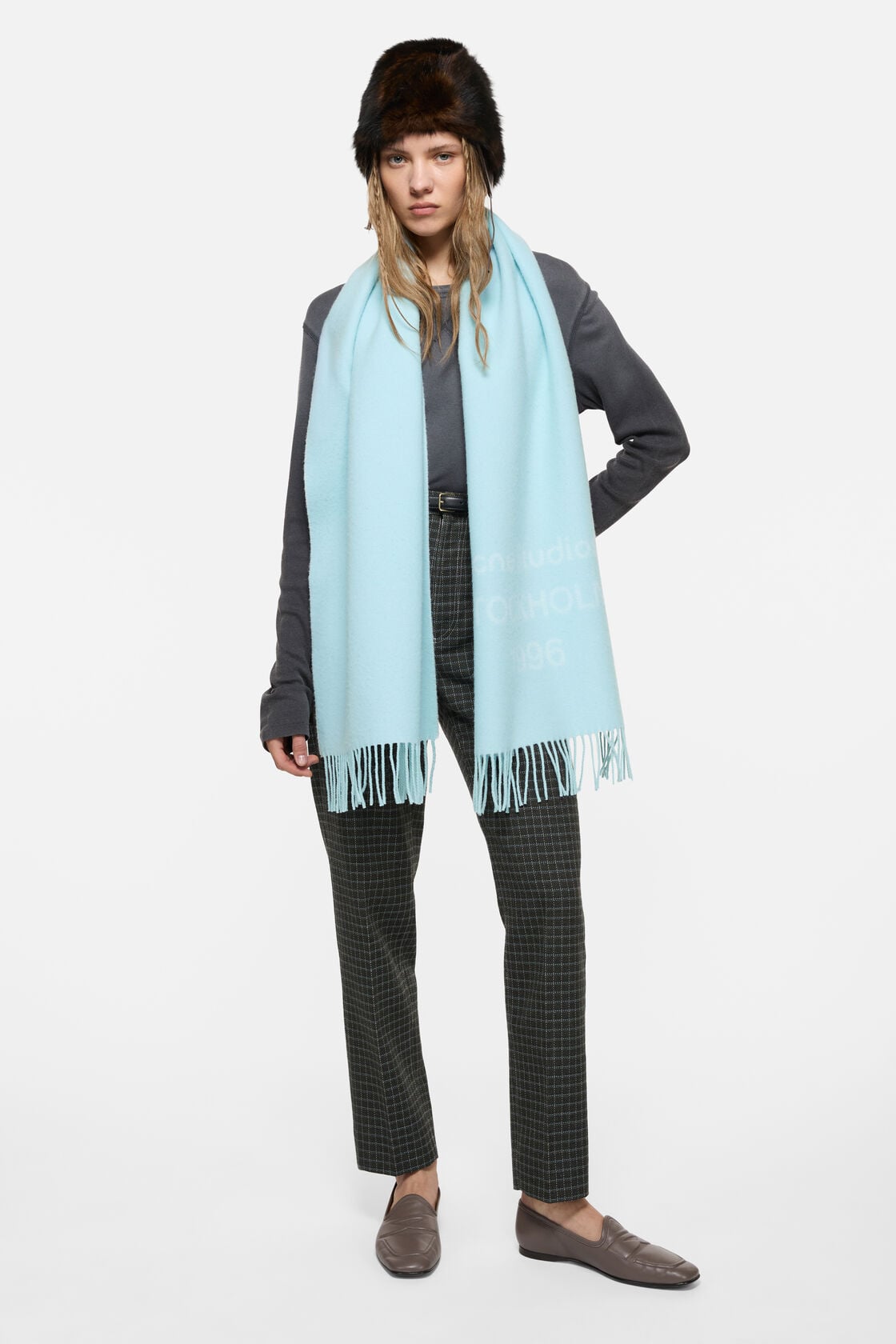 Acne Studios Wool logo scarf - Wide - Light blue/white
