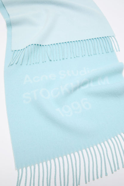 Acne Studios Wool logo scarf - Wide - Light blue/white