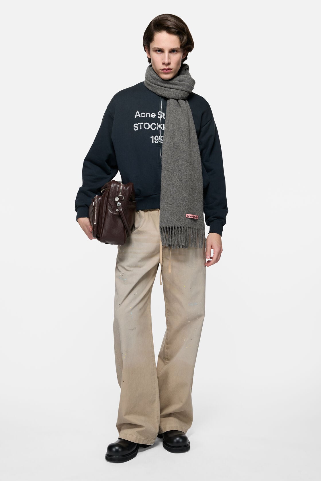 Acne Studios Fringe wool scarf – Narrow - Grey Melange