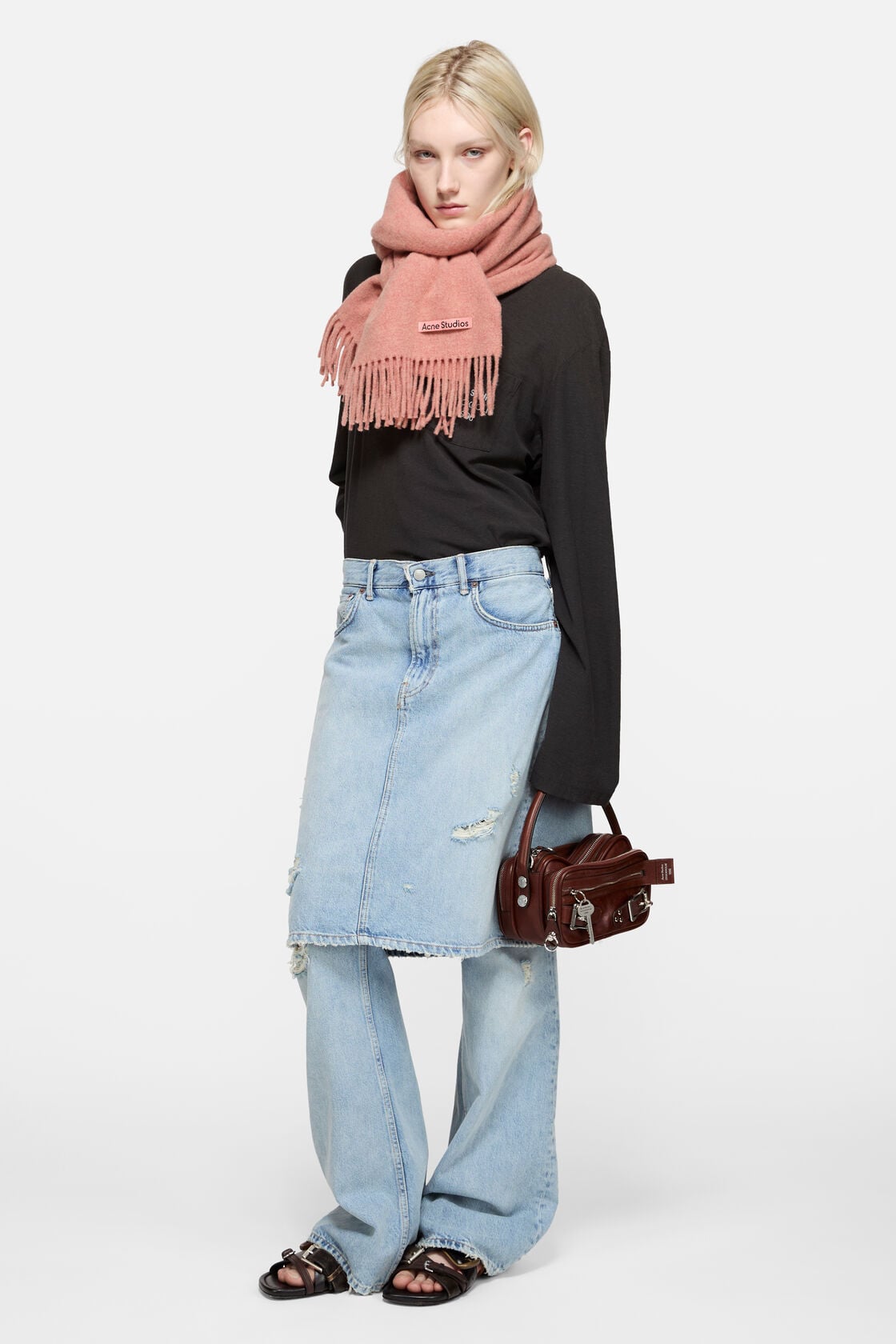 Acne Studios Fringe wool scarf – Narrow - Rose Melange