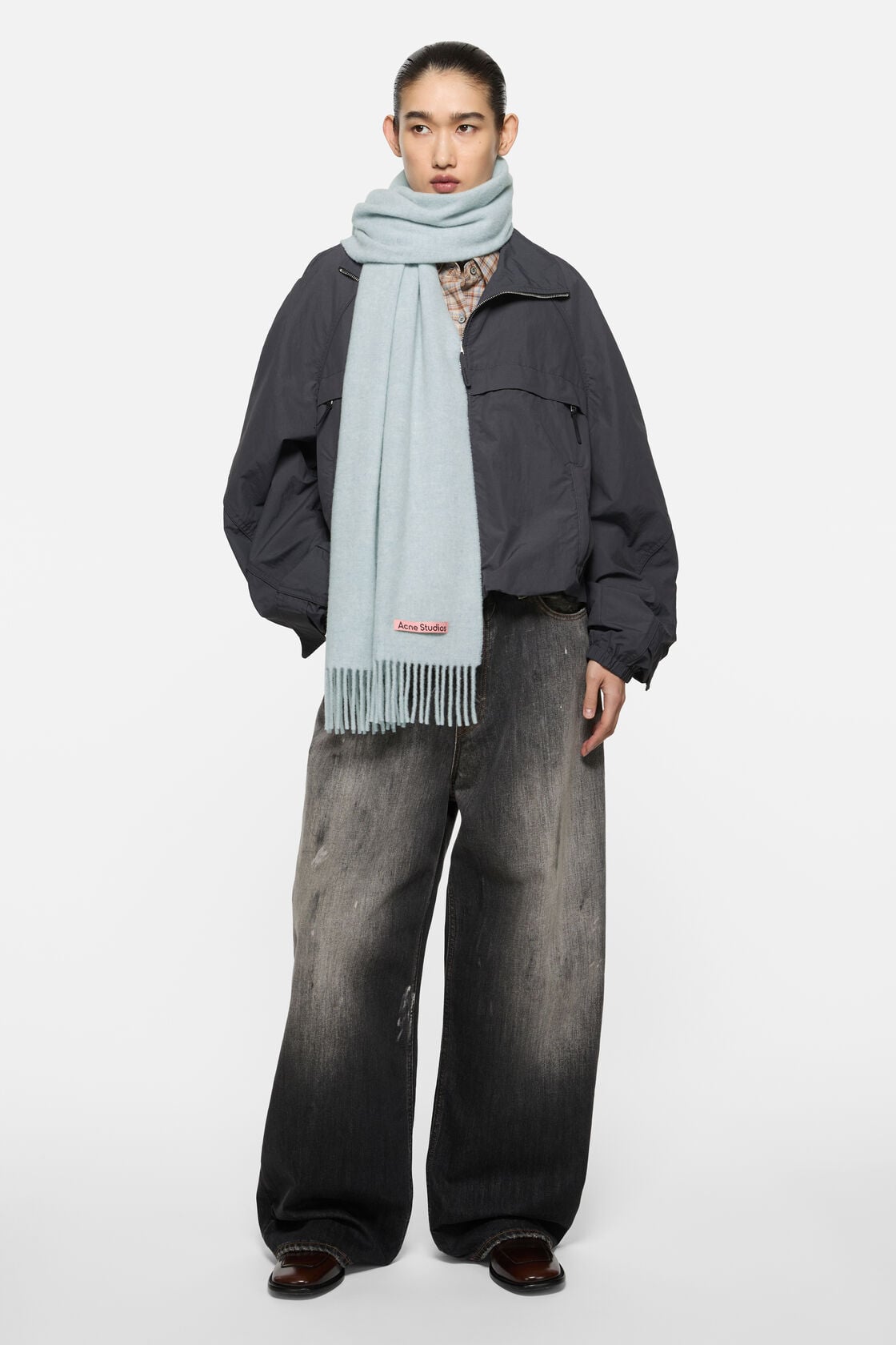 Acne Studios Fringe wool scarf – Narrow - Ice Blue Melange