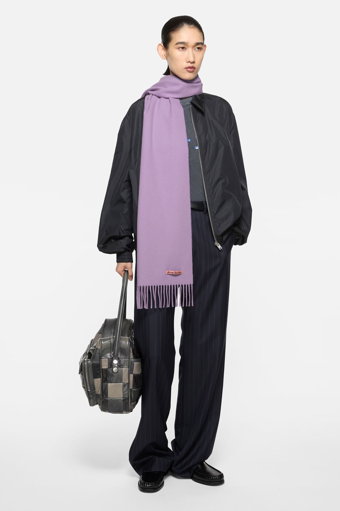 Acne Studios Fringe wool scarf - skinny - Lilac
