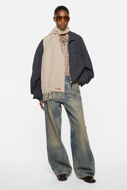 Acne Studios Fringe wool scarf - skinny - Oatmeal melange