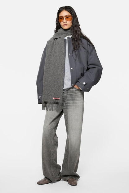 Acne Studios Fringe wool scarf - skinny - Grey Melange