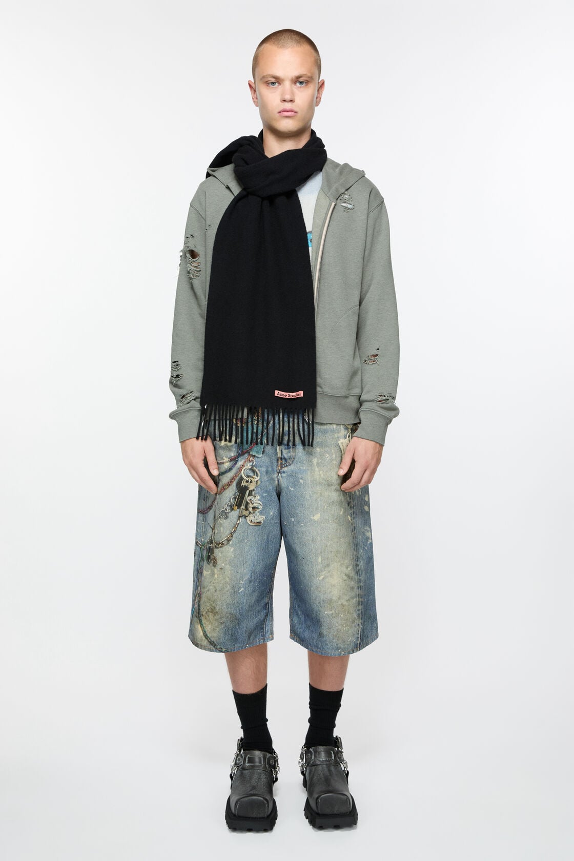 Acne Studios Fringe wool scarf - skinny - Black