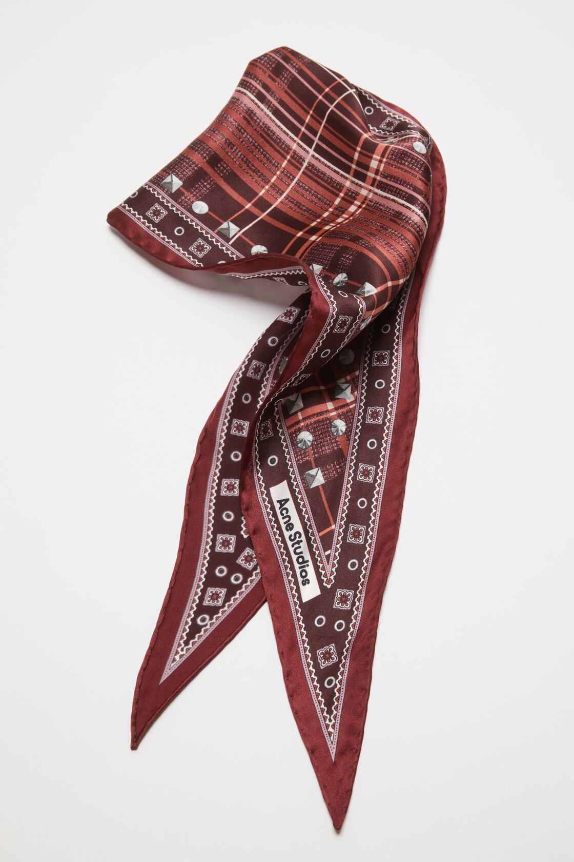Acne Studios Checkered silk bandana - Burgundy/brown