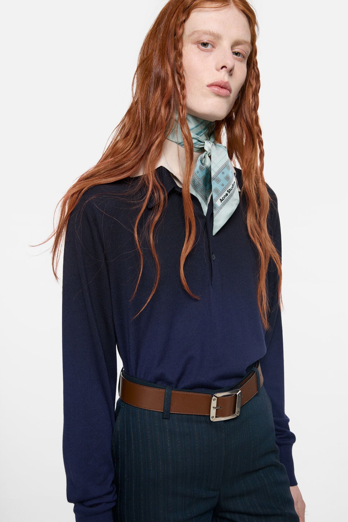 Acne Studios Skinny silk scarf - Sage green/light blue