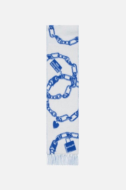 Acne Studios Chain logo wool scarf - White/blue
