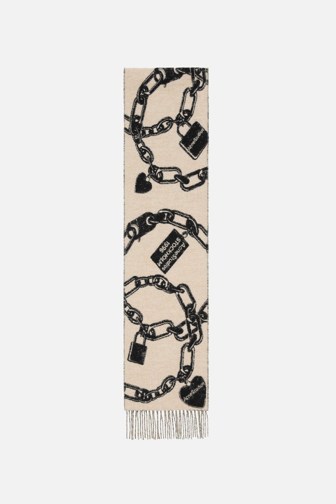 Acne Studios Chain logo wool scarf - Beige/black