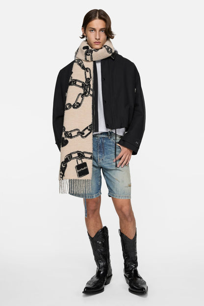 Acne Studios Chain logo wool scarf - Beige/black