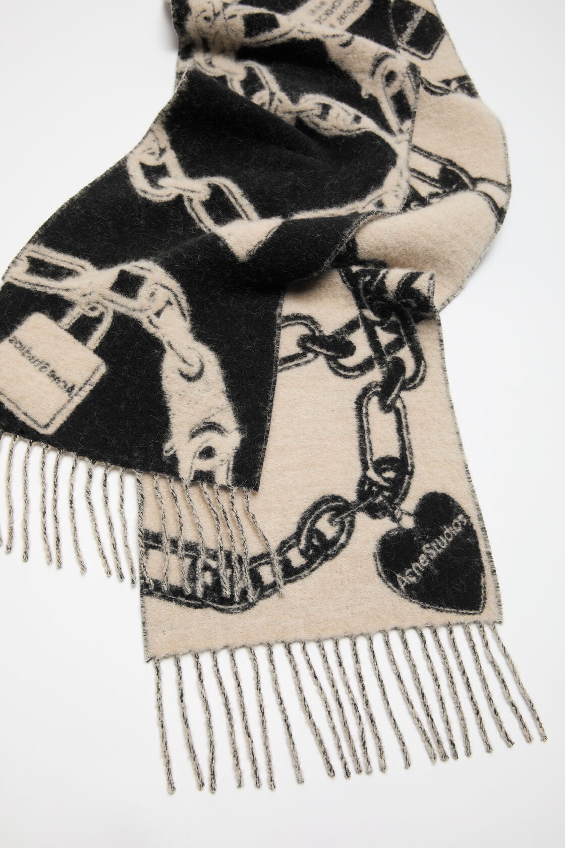 Acne Studios Chain logo wool scarf - Beige/black