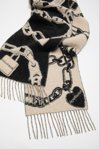Acne Studios Chain logo wool scarf - Beige/black