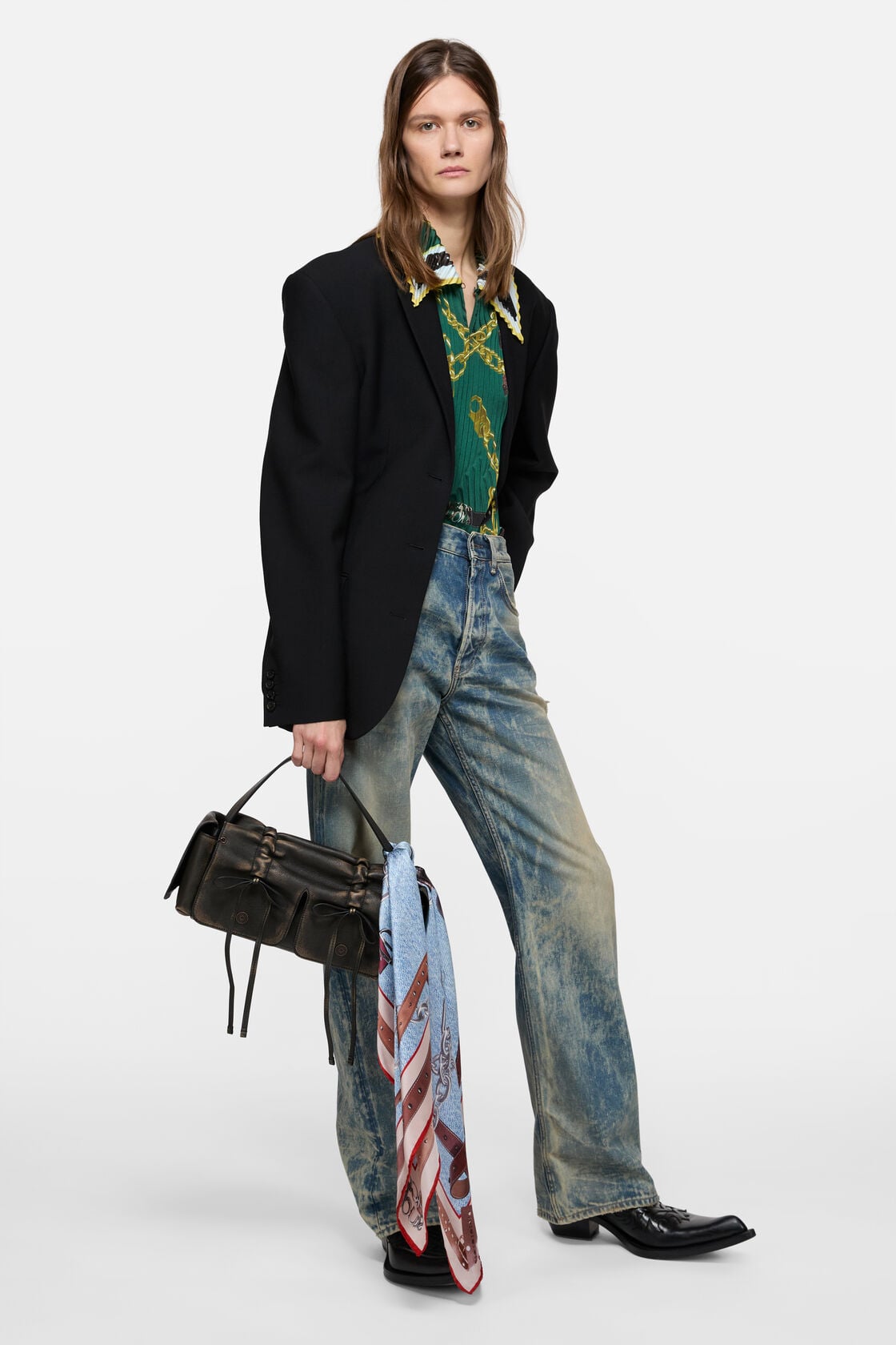 Acne Studios Printed silk scarf - Denim blue