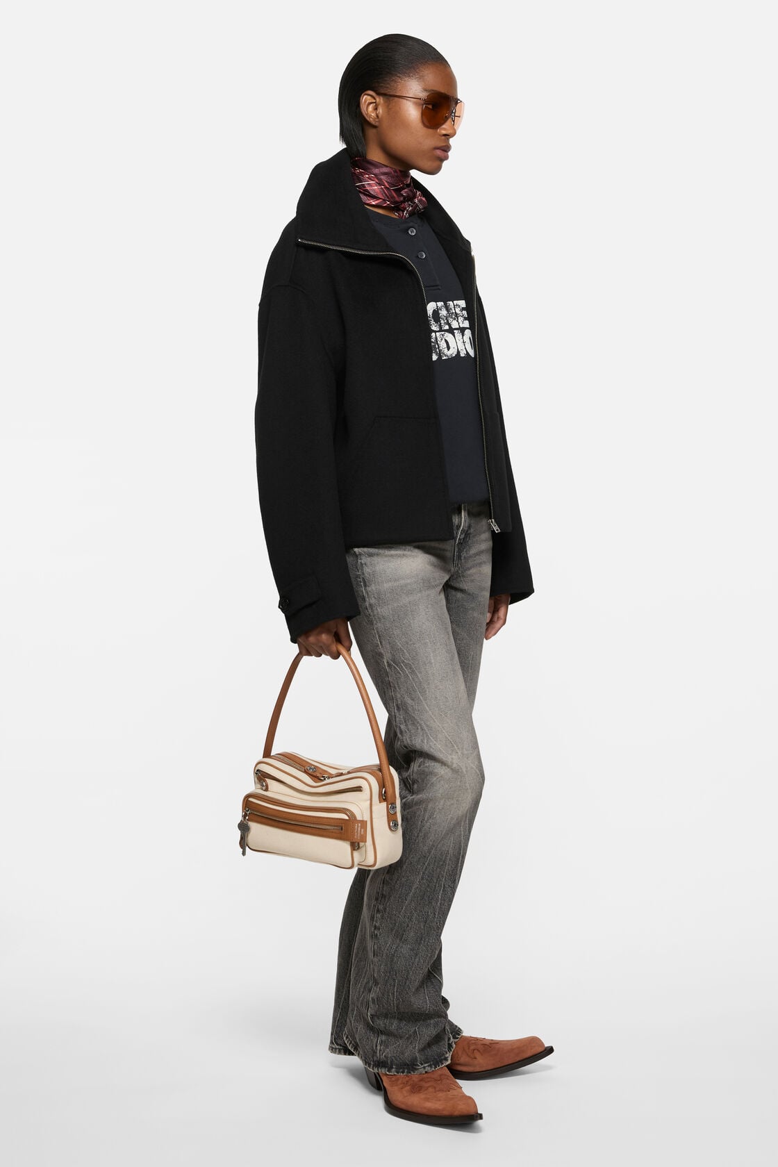 Acne Studios Camero Party Canvas Bag - Cream beige/brown