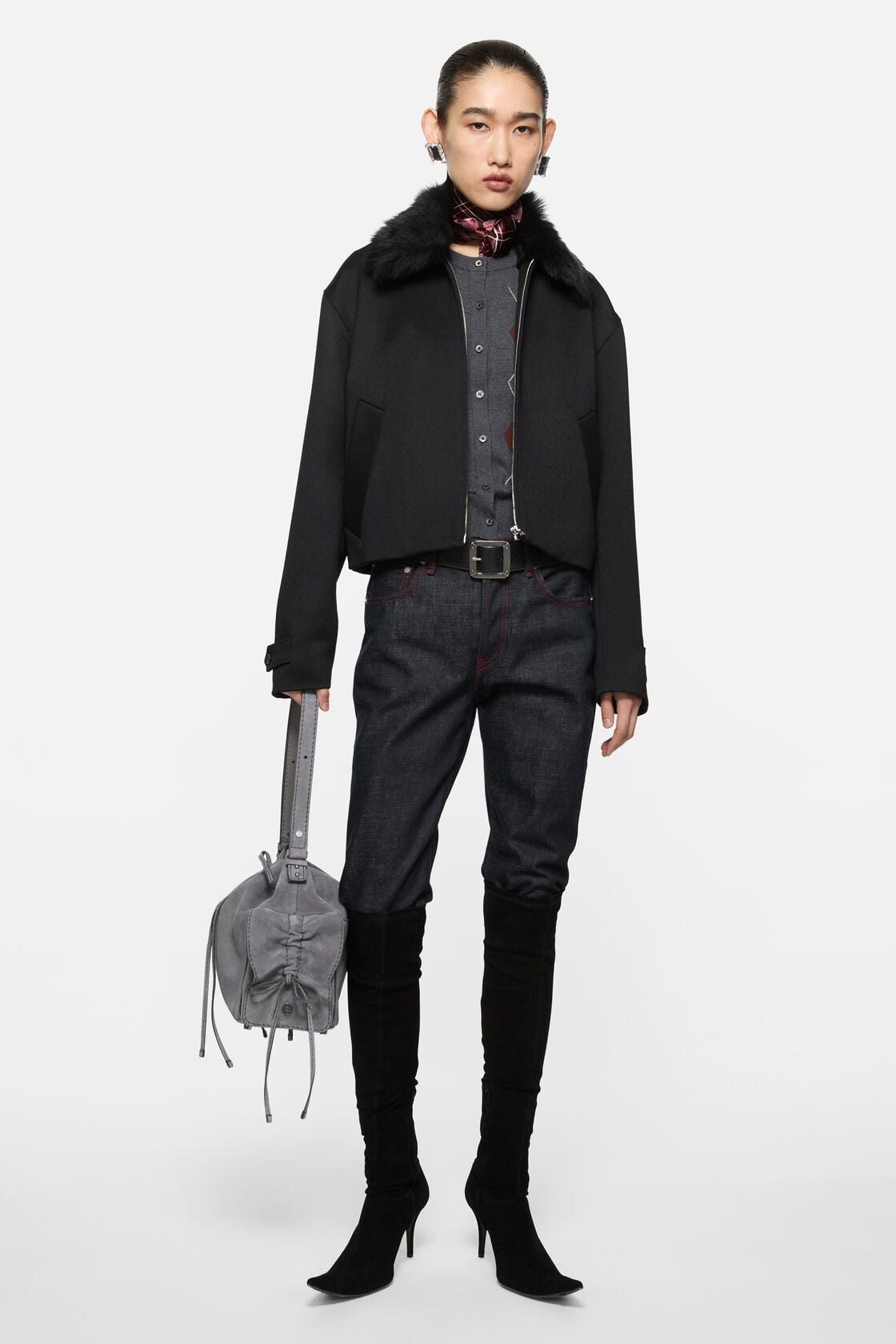 Acne Studios Multipocket Suede Bucket Bag - Cold grey