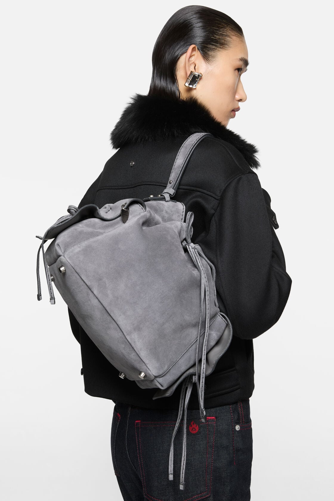 Acne Studios Multipocket Suede Bucket Bag - Cold grey