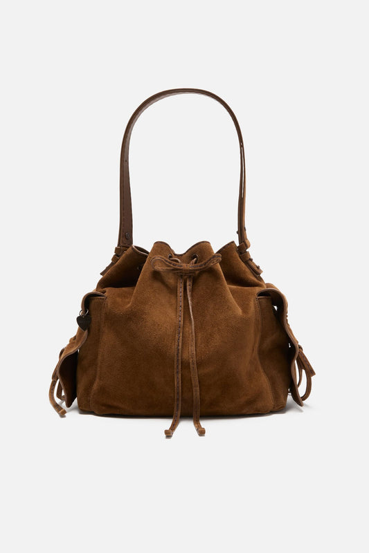 Acne Studios Multipocket Suede Bucket Bag - Cognac brown