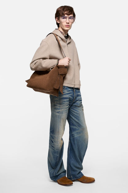 Acne Studios Musubi suede midi bag - Cognac brown