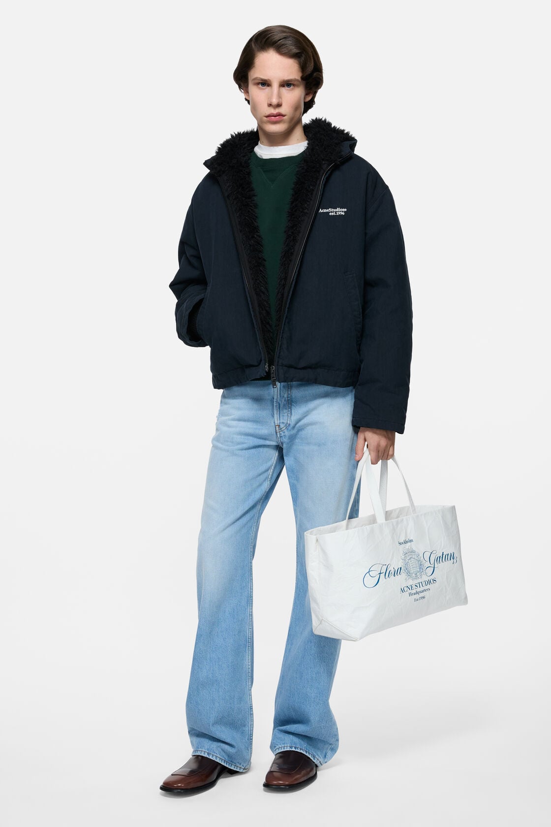 Acne Studios Leather tote with logo - White