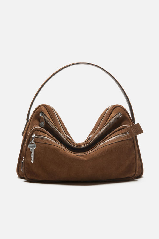 Acne Studios Camero Camera suede shoulder bag - Cognac brown