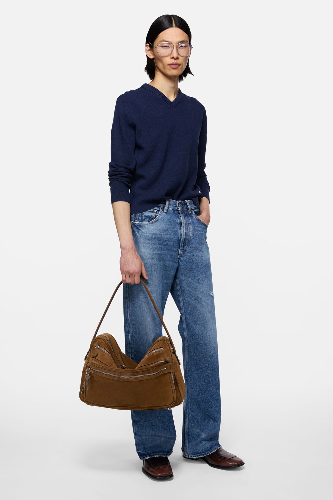Acne Studios Camero Camera suede shoulder bag - Cognac brown
