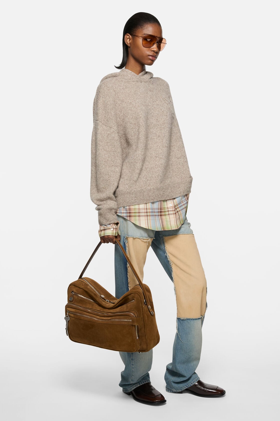 Acne Studios Camero Camera suede shoulder bag - Cognac brown