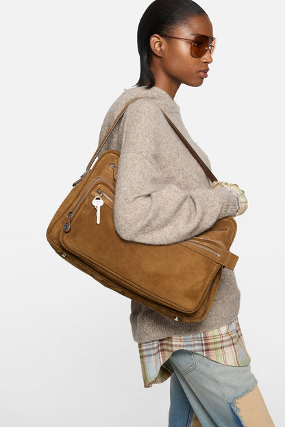 Acne Studios Camero Camera suede shoulder bag - Cognac brown