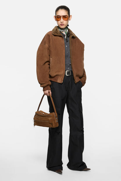 Acne Studios Camero Party Suede Bag - Cognac brown