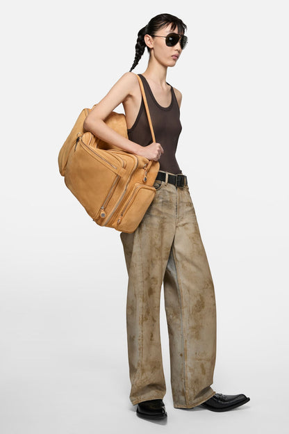 Acne Studios Camero Hotel suede shoulder bag - Sesame beige