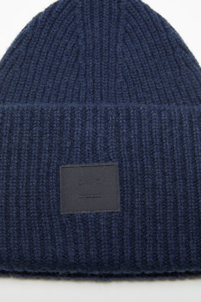 Acne Studios Large face logo beanie - Yak - Navy melange