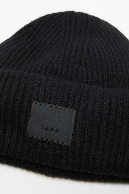 Acne Studios Face logo beanie - Yak - Black