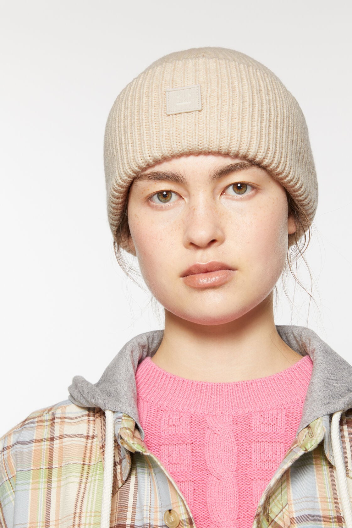 Acne Studios Small face logo beanie - Oatmeal melange