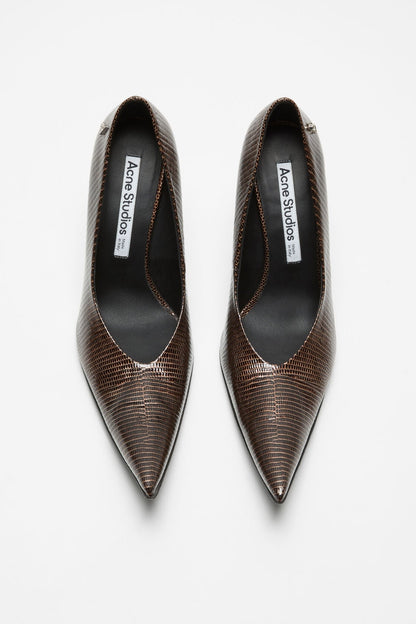 Acne Studios Pointed-Toe Lizard-Print Pump - Brown