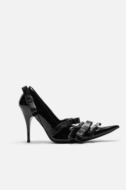 Acne Studios Pointy leather pumps with bows - Black