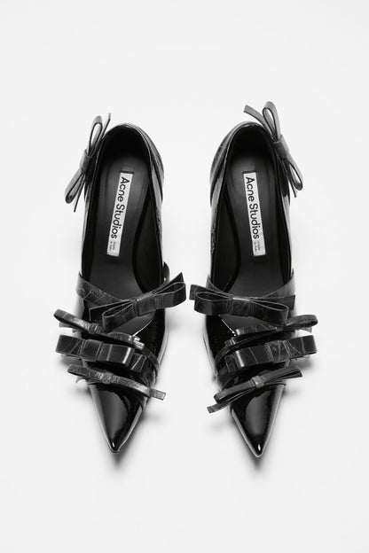 Acne Studios Pointy leather pumps with bows - Black