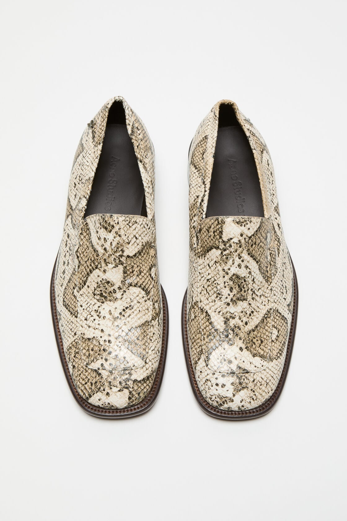 Acne Studios Snake‑print leather loafers - Beige