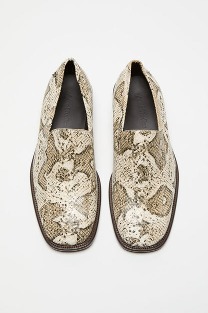 Acne Studios Snake‑print leather loafers - Beige