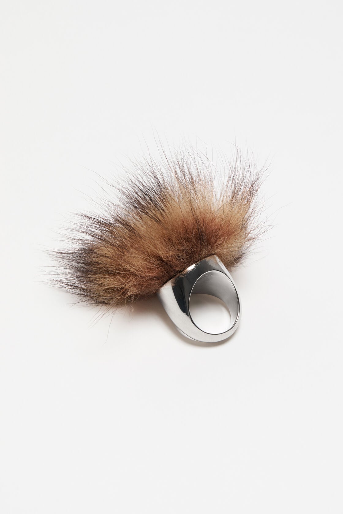 Acne Studios Fur-covered ring - Silver/Brown