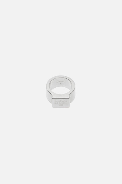 Acne Studios Logo engraved signet ring - Semi matt silver