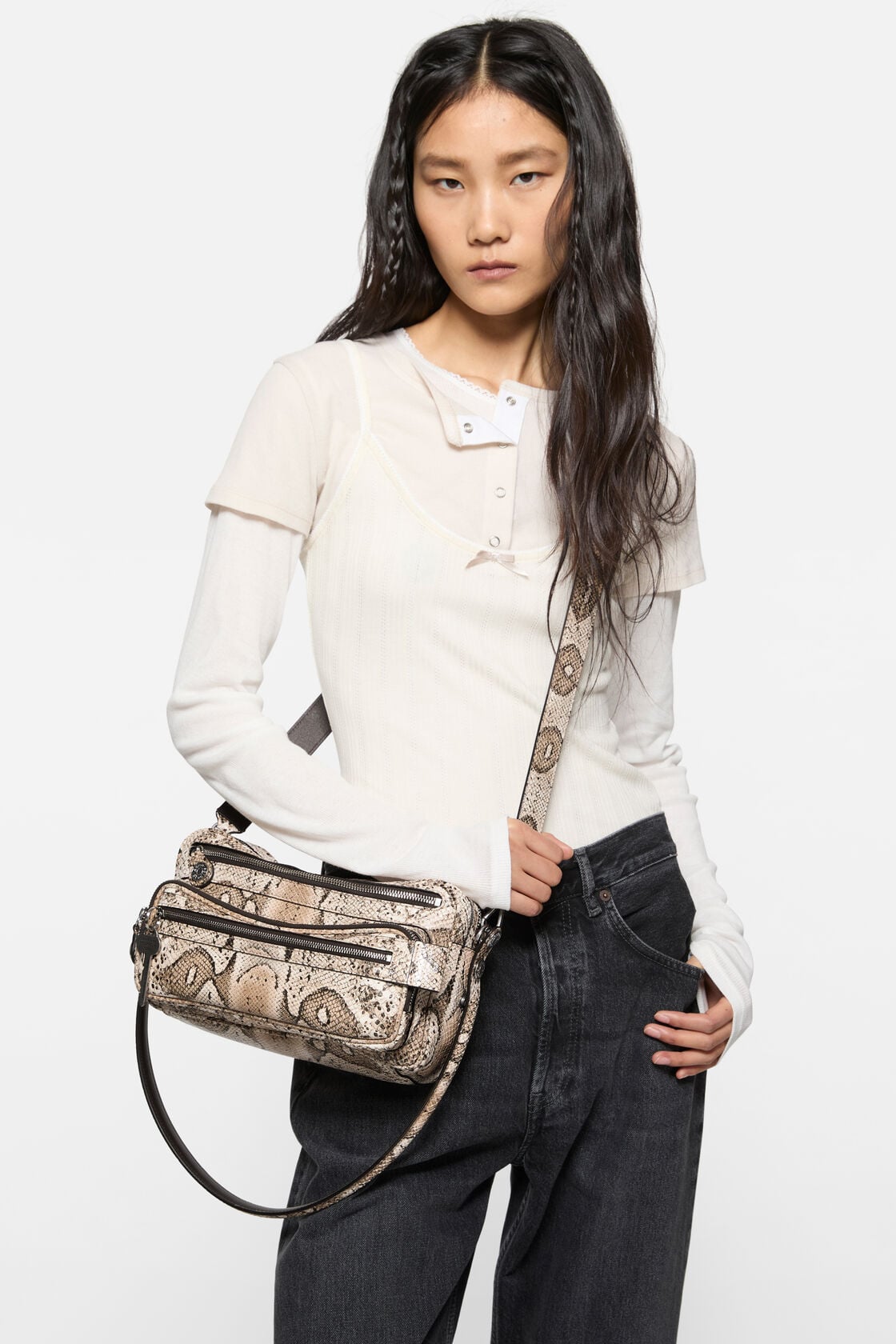 Acne Studios Camero Party snake-print bag - Beige Multi